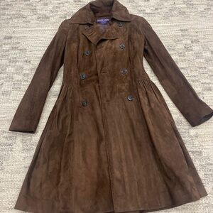 Ralph Lauren Purple Label Chocolate Suede Trench Coat